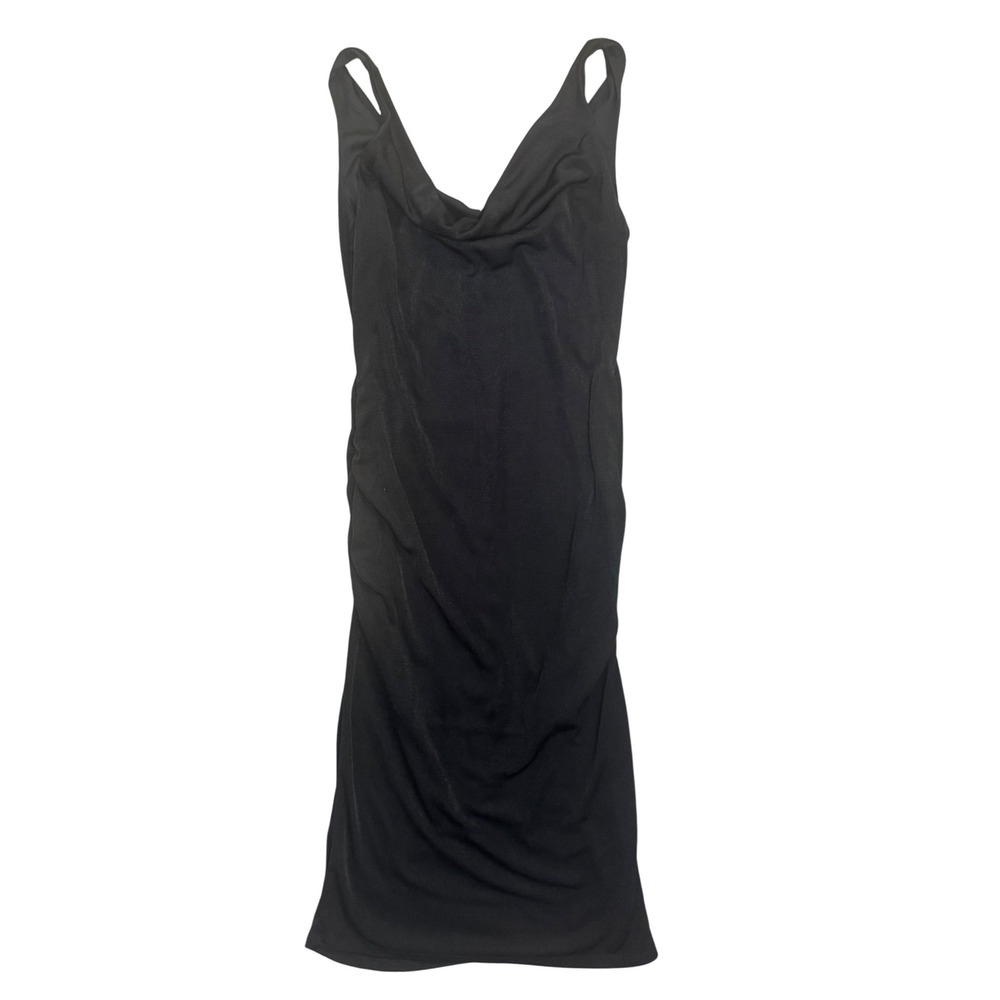 Liz & Sara‎ Women's Black Ruched Side Sleeveless Cowl Neck Midi Dress Size Large